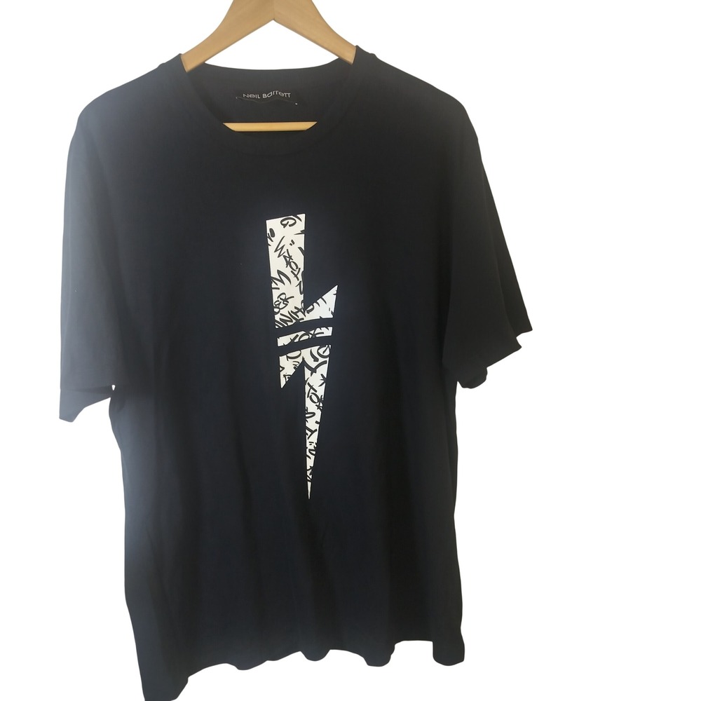 Neil Barrett Black Lightning Bolt Graphic‎ T-Shirt Mens Designer Tee
